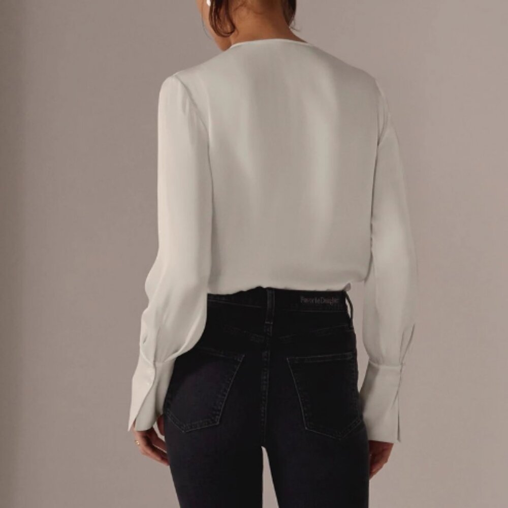 NWT Favorite Daughter The Date Blouse Satin Bodysuit White Off White - Picture 8 of 9
